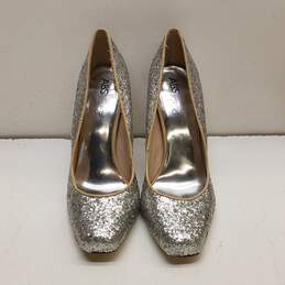 ABS Allen Schwartz Glitter Platform Heels Silver 8.5