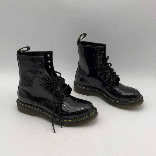 Unisex 1460 Black Smooth Leather 8-Eye Lace Up Combat Boot Size M 6 W 7 image number 3