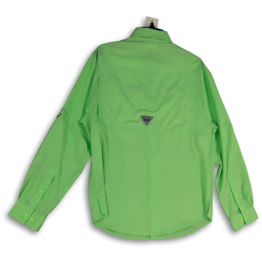 Mens Green Long Sleeve Pockets Collared PFG Fishing Button-Up Shirt Size S image number 2