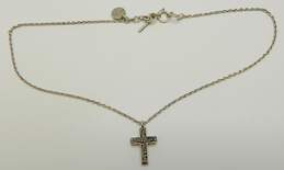 Lois Hill 925 Granulated Cross Pendant Cable Chain Toggle Necklace 12.3g alternative image