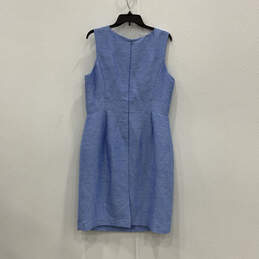 Womens Blue Sleeveless Round Neck Pleated Back Zip Sheath Dress Size 12 alternative image