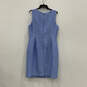 Womens Blue Sleeveless Round Neck Pleated Back Zip Sheath Dress Size 12 image number 2
