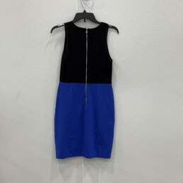Womens Black Blue Round Neck Sleeveless Back Zip Sheath Dress Size 10 alternative image