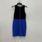 Womens Black Blue Round Neck Sleeveless Back Zip Sheath Dress Size 10 image number 2