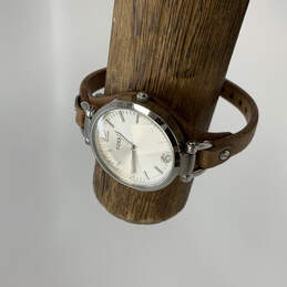Designer Fossil Georgia ES3060 Silver-Tone Leather Strap Dial Wristwatch