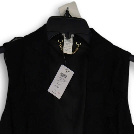 NWT Womens Black Ruffle Welt Pocket Sleeveless Open Front Vest Size 10 image number 3