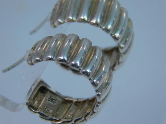 John Hardy 925 Sterling Silver Chunky Ridged Demi Hoop Earrings 11.0g image number 3