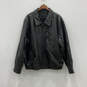 Mens Black Leather Long Sleeve Spread Collar Full-Zip Jacket Size X-Large image number 1