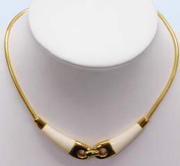 Vintage Crown Trifari Gold Tone & Cream Modernist Pendant Necklace 18.5g