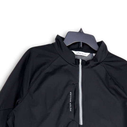 Mens Black Quarter-Zip Mock Neck Long Sleeve Activewear T-Shirt Size XL image number 3
