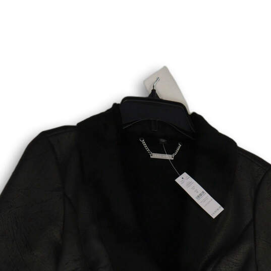 NWT Womens Black Leather Long Sleeve Asymmetrical Zip Jacket Size Medium image number 3