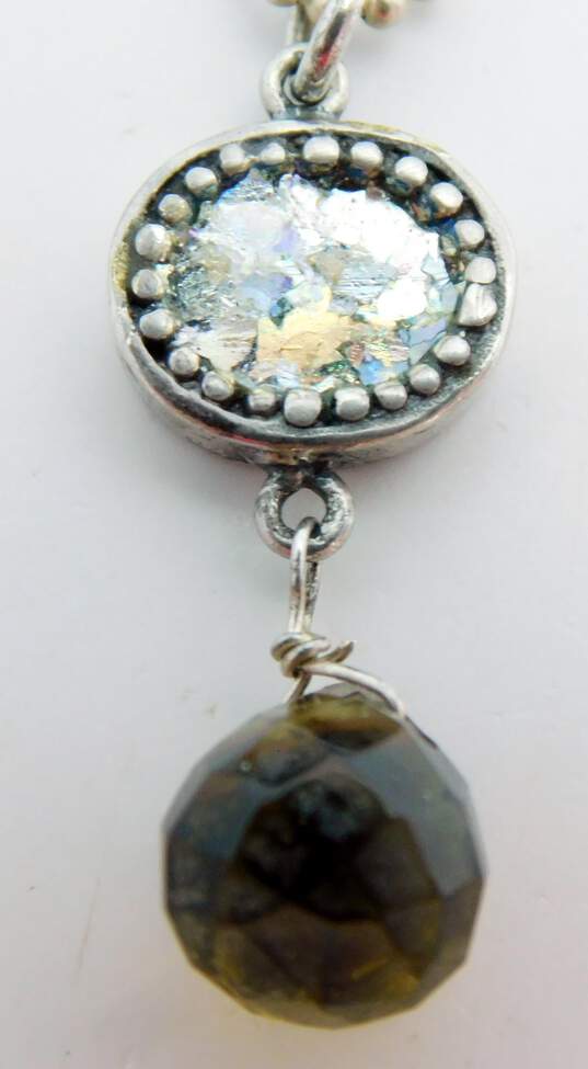 Artisan 925 Roman Glass Pendant Necklace Pearl & Hematite Earrings & Wavy Ring image number 3