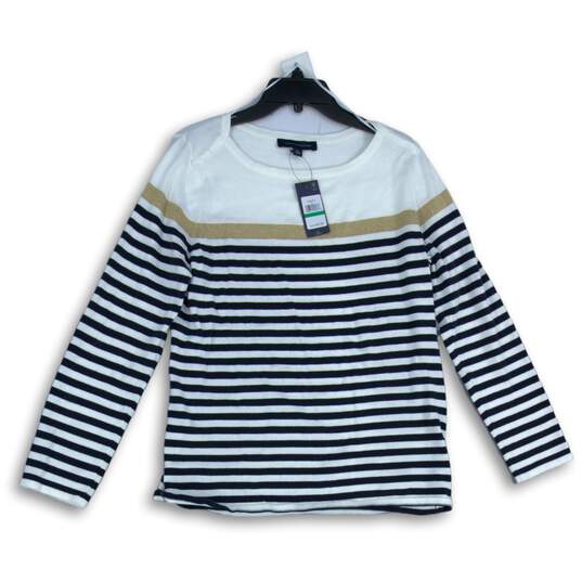 NWT Tommy Hilfiger Womens Blue White Striped Long Sleeve Pullover Sweater Sz L/G image number 1