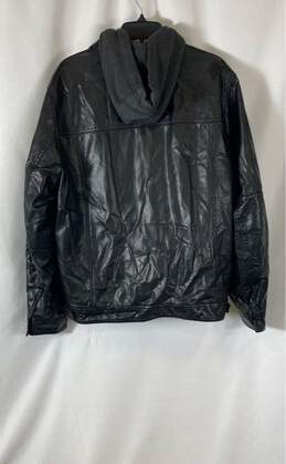 Levi's Mens Black Leather Long Sleeve Collared Hooded Full Zip Biker Jacket Sz S alternative image