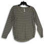 Womens Black White Striped Round Neck Long Sleeve Activewear Top Size M image number 1