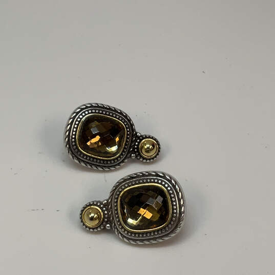 Designer Brighton Two-Tone Crystal Cut Stone Swirl Engraved Stud Earrings image number 1