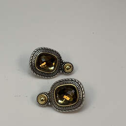 Designer Brighton Two-Tone Crystal Cut Stone Swirl Engraved Stud Earrings