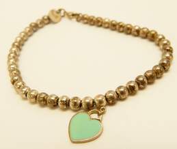 Tiffany & Co 925 Blue Enamel Please Return To Heart Charm Ball Bead Bracelet