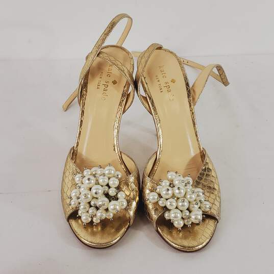 Kate Spade Bead Detailed Gold Heels 6.5 image number 4