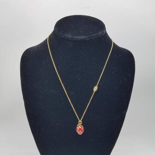 Juicy Couture W/Box Gold Tone Multi Color 1 2/8 Inch Strawberry Pendant on 15.5 Inch Necklace 10.0g image number 1