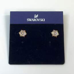 Designer Swarovski Gold-Tone Clear Crystal Snowflake Stud Earrings