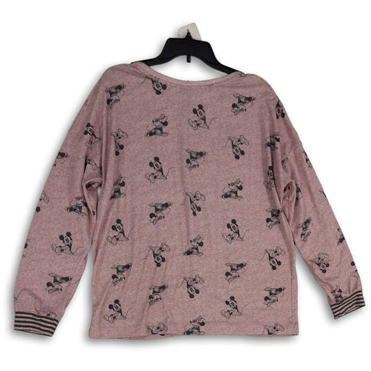 Womens Pink Printed Round Neck Long Sleeve Pullover Sweater Size Large image number 2