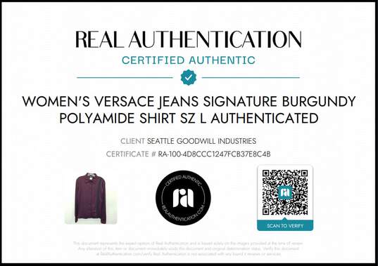 Versace Jeans Signature Burgundy Polyamide Shirt Wms Size L AUTHENTICATED image number 4