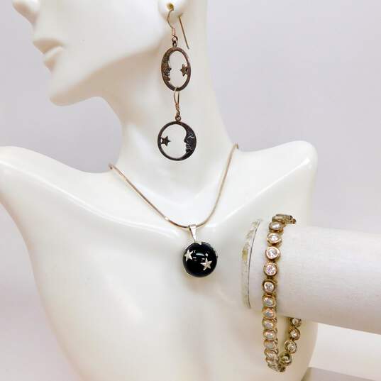 Celestial 925 Sterling Silver Moon & Star Drop Earrings Pendant Necklace & CZ Bracelet 27.6g image number 1