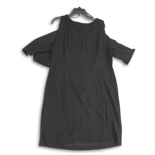 Womens Black Beaded Short Sleeve Cold Shoulder Back Zip Shift Dress Sz 20W image number 2