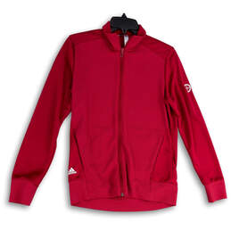 Womens Red Long Sleeve Mock Neck Pockets Full-Zip Activewear Jacket Size M