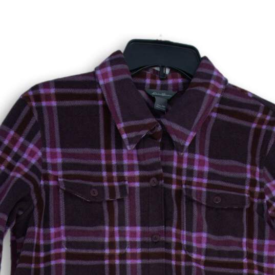 Eddie Bauer Womens Purple Plaid Spread Collar Long Sleeve Button-Up Shirt Size M image number 3