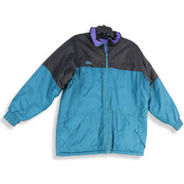 Womens Blue Gray Reversible Radial Sleeve Full-Zip Windbreaker Jacket Sz XL