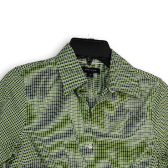 Womens Green Plaid Spread Collar 3/4 Sleeve Button-Up Shirt Size 4 image number 3