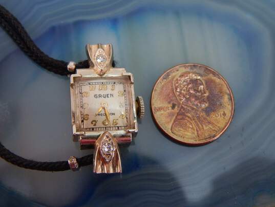 Ladies Vintage Gruen 14K White Gold 0.08 CTTTW Diamond Case 17 Jewels Wrist Watch 11.4g image number 9