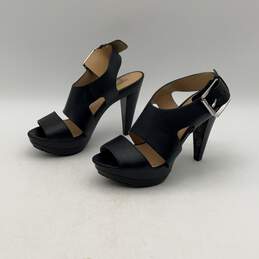 Michael Kors Womens Black Leather Buckle Open Toe Cone Platform Heels Size 7M alternative image