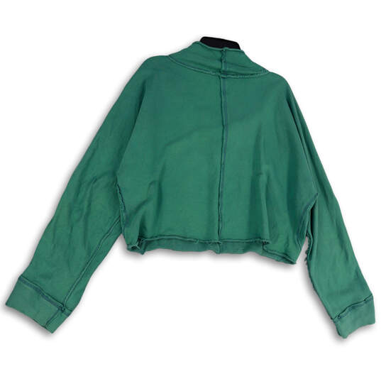Womens Green Long Sleeve Collared Cropped Pullover Sweatshirt Size Medium image number 2