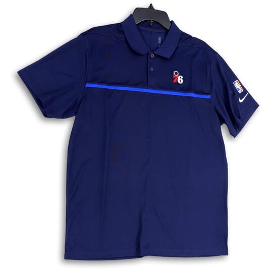 Mens Blue Dri-Fit Philadelphia 76ers Short Sleeve Polo Shirt Size Large image number 1