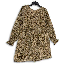 NWT Womens Tan Gray Leopard Print V-Neck Balloon Sleeve A-Line Dress Size S alternative image