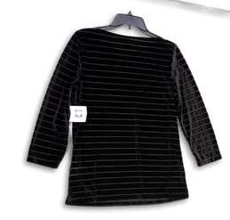 NWT Womens Black Striped Round Neck 3/4 Sleeve Pullover Blouse Top Size M alternative image