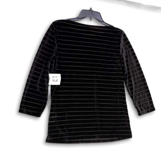 NWT Womens Black Striped Round Neck 3/4 Sleeve Pullover Blouse Top Size M image number 2