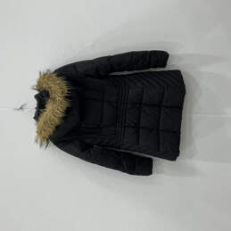 Womens Black Faux Fur Trim Hooded Front Pockets Puffer Jacket Size Medium alternative image