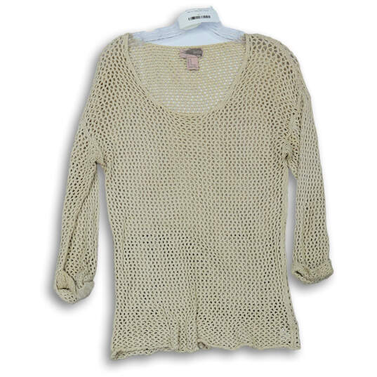 Womens Beige Long Sleeve Round Neck Crochet Blouse Top Size Medium image number 1