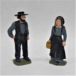 Vintage Amish Cast Iron Couple Hand Painted Figures Man & Woman