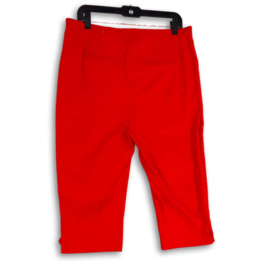 Womens Red Flat Front Elastic Waist Welt Pocket Capri Pants Size 14 image number 2