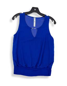Womens Blue Sleeveless Keyhole Neck Casual Blouse Top Size Small