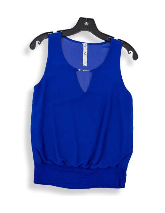 Womens Blue Sleeveless Keyhole Neck Casual Blouse Top Size Small image number 1