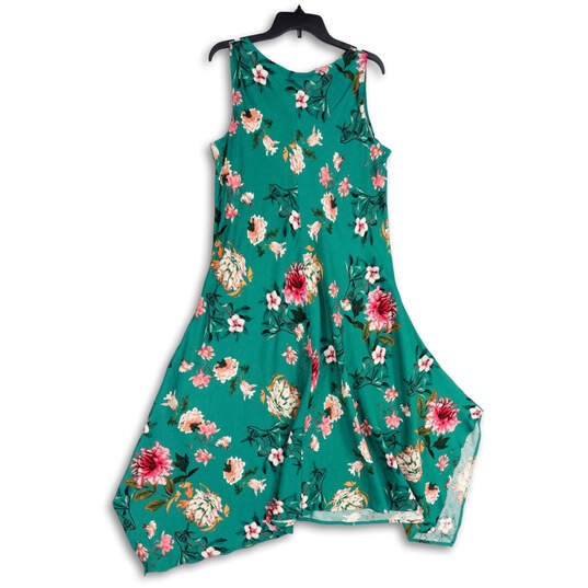 NWT Womens Green Floral Round Neck Sleeveless A-Line Dress Size Large image number 2