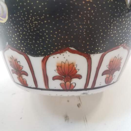 Oriental Porcelain Table Vase  14 in High  Floral Motif /Black image number 5