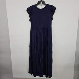 Navy Blue Ruched Flutter Short Sleeve Dress