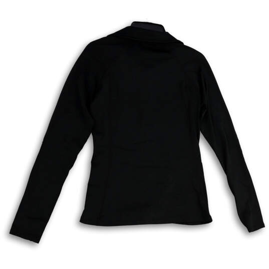 Womens Black Quarter Zip Mock Neck Long Sleeve Activewear Top Size M image number 2